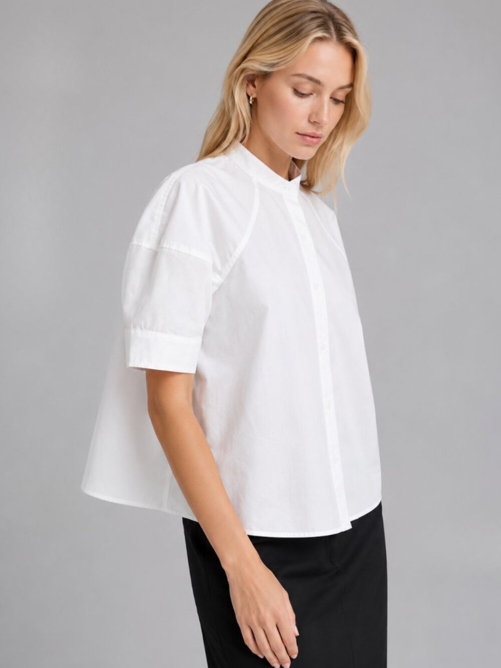 Women’s White Button Down Short Sleeve Oversized Casual Office Blouse Top